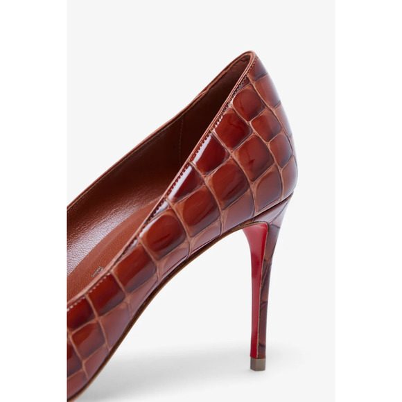 Christian Louboutin Kate 85 Brown Acajou Calf Ali Croc Pointed Toe Heel Pump 40 - Picture 13 of 16